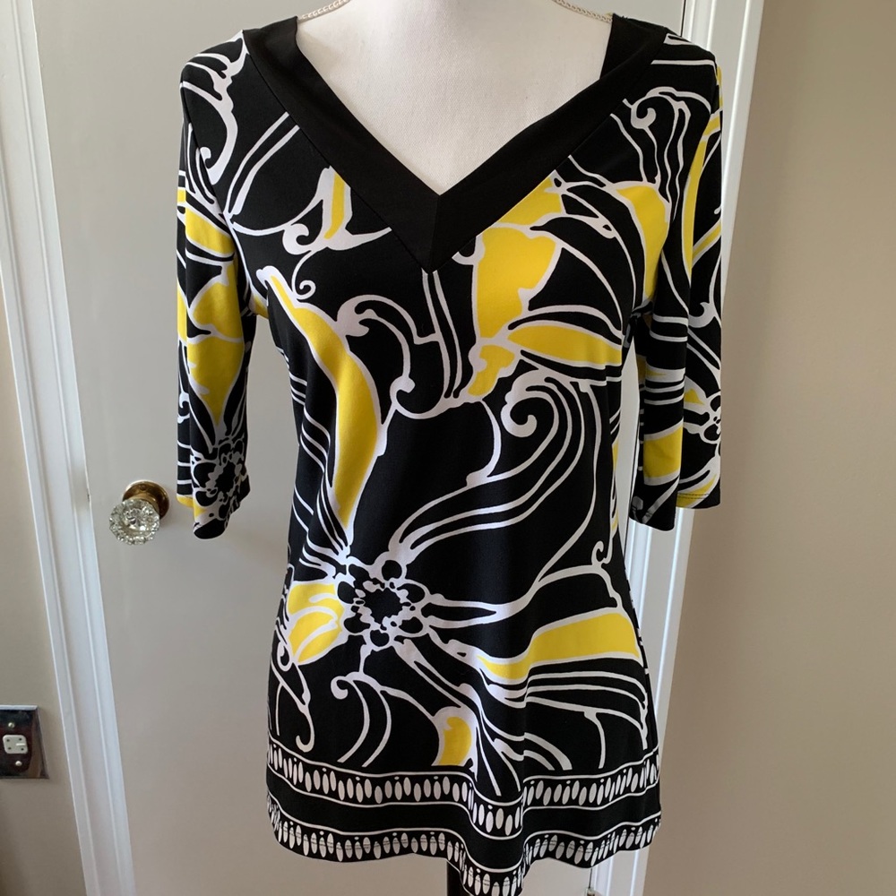 Susan Lawrence top - size M - black & yellow